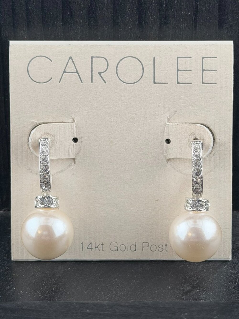 Vintage Carolee Faux Pearl & Crystal Drop Earrings - 14kt Gold Post